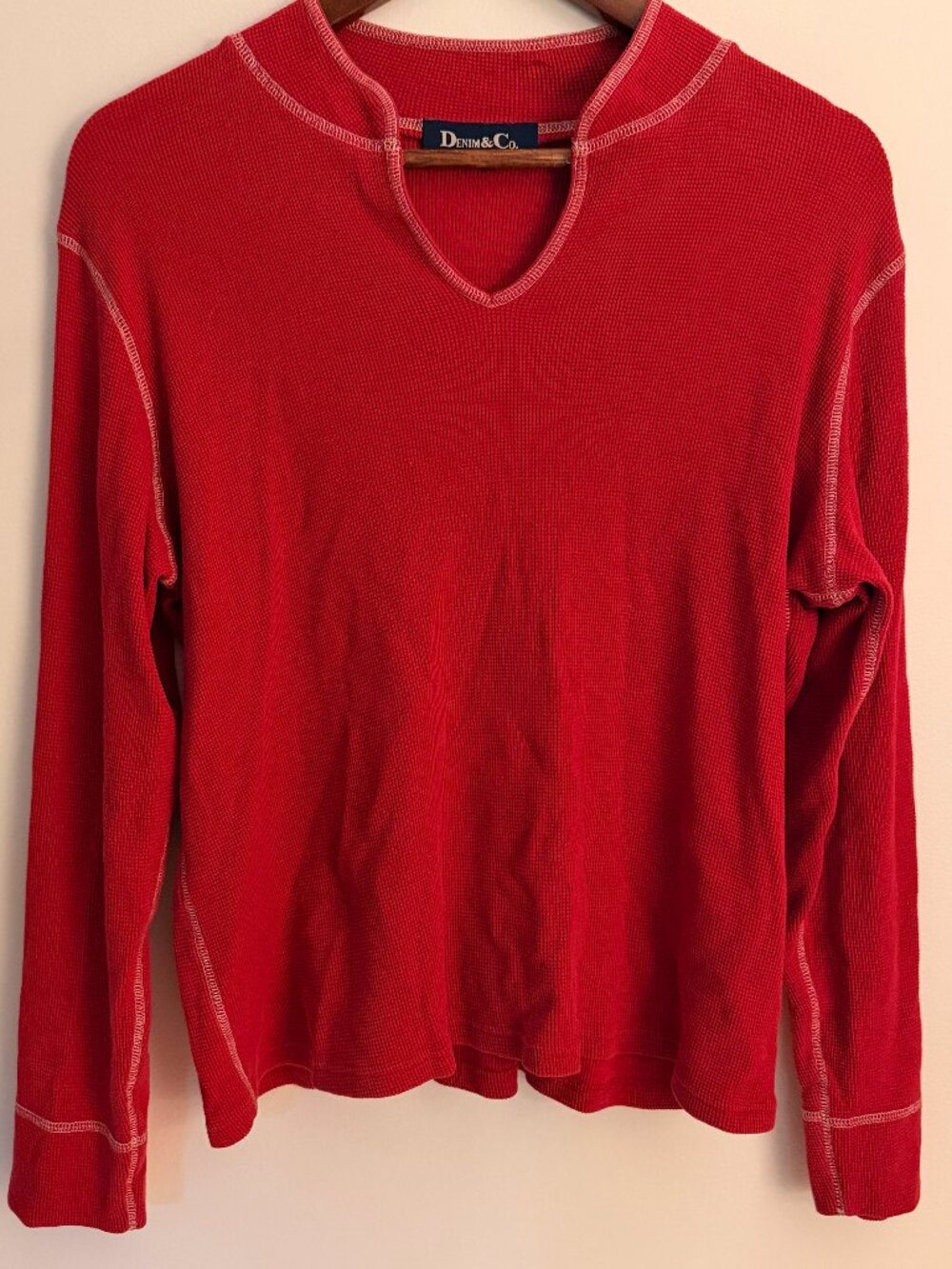 Y2K Denim & Co. Women's Red Thermal Shirt, Size M/L, Excellent Condition